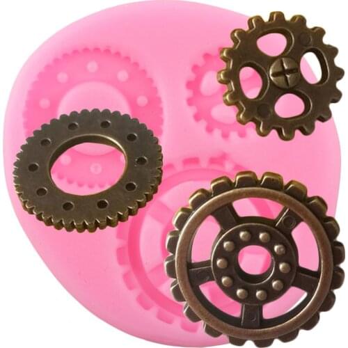 Industrial Steampunk Gears Silicone Molds Cupcake Topper Fondant DIY Baby Birthday Cake Decorating Tools Candy Chocolate Moulds