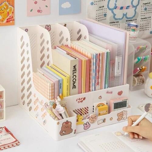 Ins DIY Kawaii Desk Book Stand Plastic Table Stationary Organizer Office Storage Box Separate Bookends Creative Book Shelf