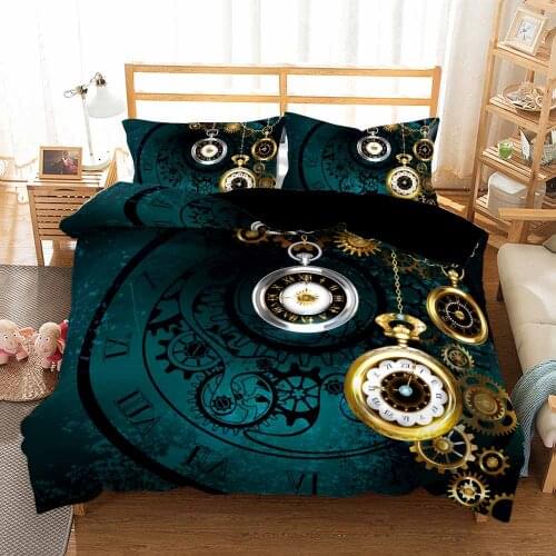 European American Style Personalized Clock King Comforter Set Luxury Super King 260x220 Bedding Sets Duvet Cover Set Cotton Hot