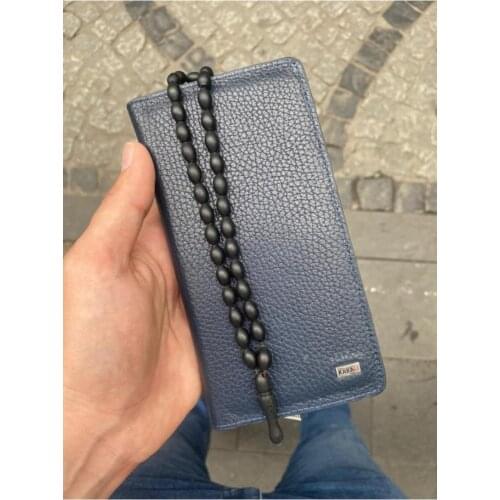 Karali Leather Phone Compartment Navy Blue Genuine Leather Wallet-Kuka Rosary Gift