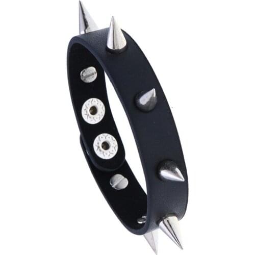 Punk Rock Gothic Alloy Cuspidal Spikes Rivet Cone Stud Leather Cuff Bracelet Wristband Bangle Fashion Black Unisex Biker Jewelry