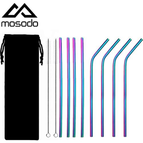 Mosodo Food Grade 304# Stainless Steel Straw Straight Bent Environmental Drinking Straw Cocktail Milk Tea Beverage Coffee Straw