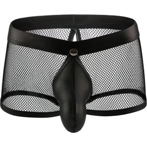 Male Mesh Underwear Sexy Men Boxer Net Shorts Open Back Front Penis Pouch Boxers Boxershorts Underpants hombre Panties Sleepwear