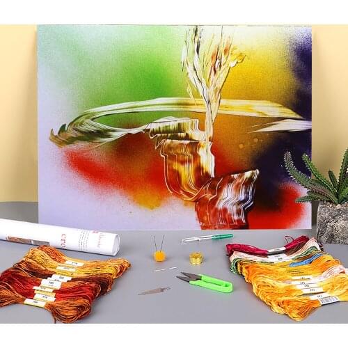 Abstract Path Printed Fabric 11CT Cross Stitch DIY Embroidery Complete Kit DMC Threads Knitting Painting Hobby Promotions