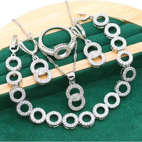 Exquisite White Crystal 925 Silver Jewelry Sets For Women Wedding Bracelet Earrings Necklace pendant Ring Christmas Gift 4PCS