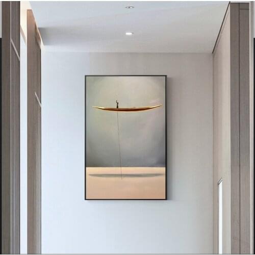 Nordic Modern Natural golden Boat landscape Creative Painting Wall Art Pictures For Living Room HD Canvas Nostalgic Home Decor