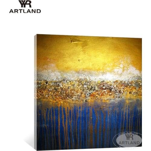 Original design modern abstract oil painting handmade on canvas yellow and blue landscape wall hanging picture for living room