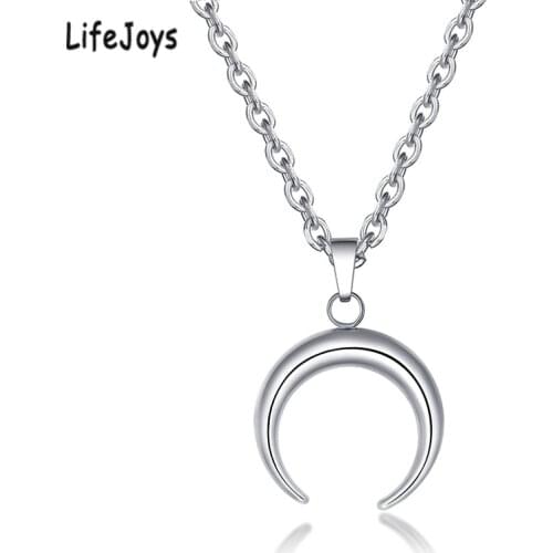 Half Moon Necklace Stainless Steel Crescent Moon Pendant Necklace OX Horn Choker Women Delicate Kolye Jewelry Demi Lune Shape