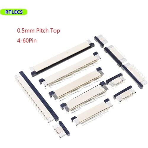 100pcs 0.5mm Pitch FPC Flat Flexible Cable FFC Connector 4 5 6 7 8 9 10 12 14 16 20 22 24 30 34 40 45 50 60 Pin Top Contact SMT