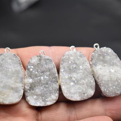 White quartz crystal Stone Pendant agates Druzy pendulum Natural stone charm Necklace pendants jewelry making wholesale 4pcs/lot