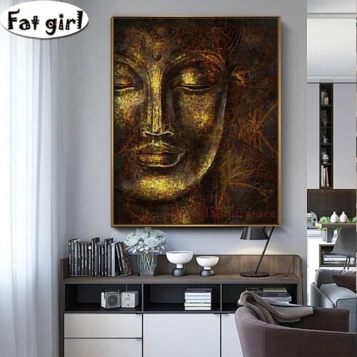5D Full Square Diamond Painting Round Drill Rhinestone Buddha Embroidery Mosaic Cross Stitch Golden Wall Art Religion Gifts