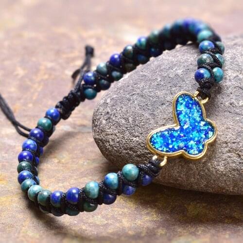 Premium Holiday Jewelry Phoenix Stone with Blue Opal Butterfly Charm Bracelet for Women Female Fashion Bestfriend Gift Handmade