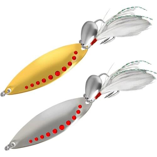 Gold Silver Metal VIB Lures 5/7.5/10/15/20/25g Feather Blood Slot Hook Spoon Lure Fishing bait Bass Artificial Leaf Hard Bait