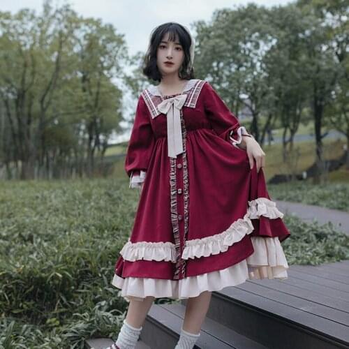 Princess tea party sweet lolita dress vintage lace bowknot cute printing victorian dress kawaii girl gothic lolita op loli cos