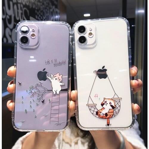 Cute Cartoon Animal Cat Clear Phone Case For iPhone 12 11 Pro Max X XS XR 8 7 Plus 12 Mini Funny Couple Transparent Cover Coque