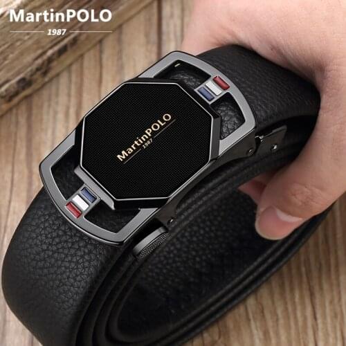 MartinPolo Luxury Brand Male Genuine Leather Strap Belts for Men Top Quality Belt Automatic Buckle Black Belts MP02901P