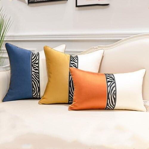 Luxury Patchwork Embroidered Blue White Striped Modern Home Decorative Throw Pillow Cases Square Cushion Covers 45x45cm 50x50cm