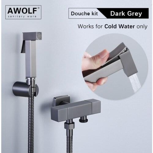 Solid Brass Hand Held Toilet Bidet Sprayer Dark Grey Dual Handle Outlet Shower Faucet 1/2 Douche Kit Shattaf AP2231