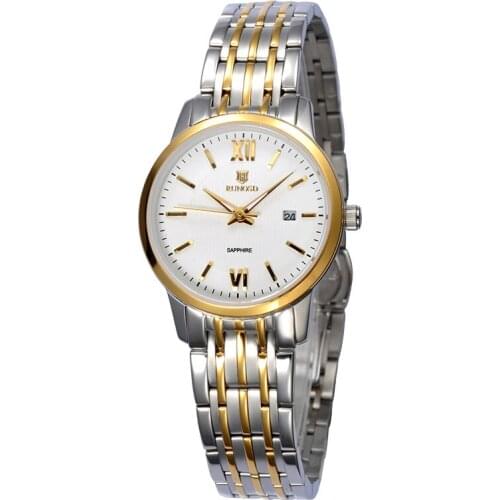 RUNOSD Ladies Watch Luxury Calendar miyota Quartz Movement Sapphire Crystal Stainless Steel Strap 5198L