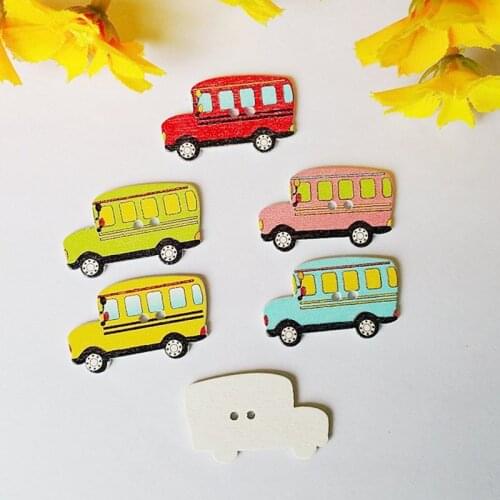 2 Holes 18mm*30mm School bus Shape Wooden Buttons Sewing for Craft Flatback Scrapbooking Accessories botao para artesanato