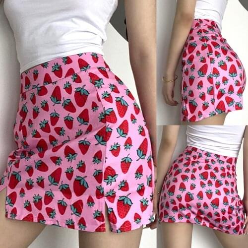 Sagace slim cherry print high waist buttocks girl split skirt small foreign style buttocks skirt мини-юбки 2021