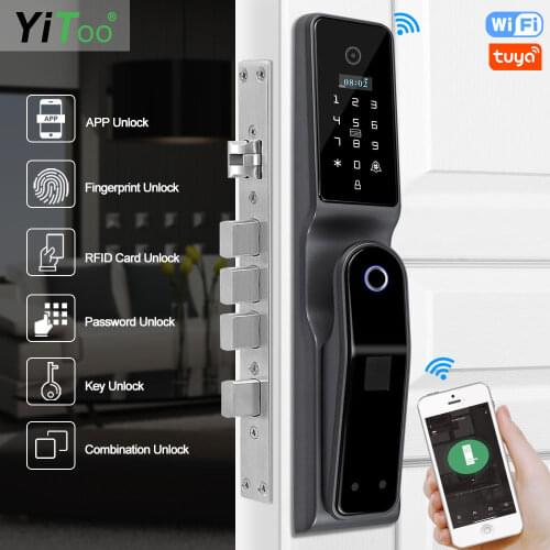 YiToo H8 New Biometric Smart Digital Fingerprint Door Lock With Camera WIFI Tuya APP Remotely Rfid Card / Password / Key Unlock