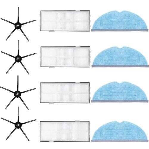 12Pcs Accessories For Xiaomi Roborock S7 Vacuum Cleaner Parts, 4 Hepa Filter, 4 Black Side Brush, 4 Mop Cloth Pads