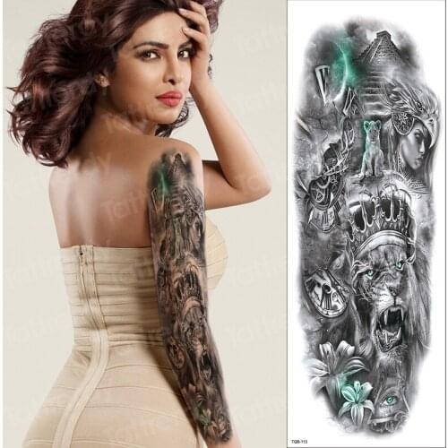 Temporary tatoo women death skull gothic robot tattoo long sleeve full arm large tattoos legs sexy body art sticker men boys