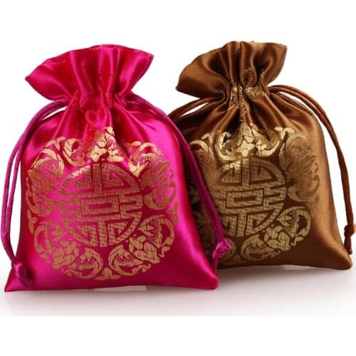 Cheap Chinese Lucky Silk brocade Pouch Small Drawstring Jewelry Gift packaging Bags Wedding Party Candy Favor Bag 50pcs/lot