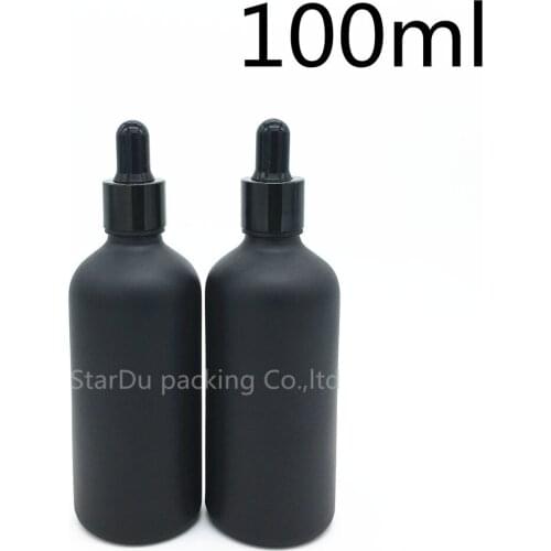 Free shipping 10pcs 100ml black frosted glass essential oil bottle with shiny black ring dropper glass perfume bottle