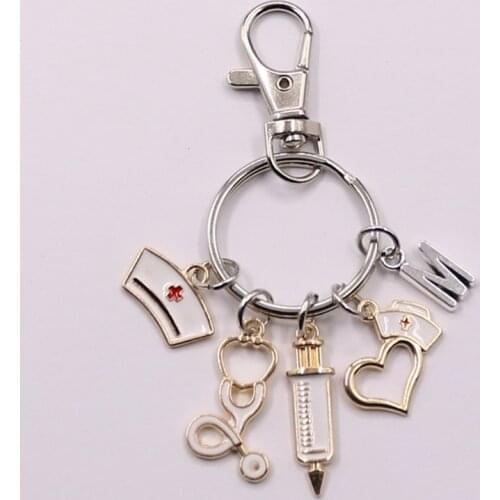 Nurse Medical Keychain,Medical Symbol Keychain,Medical Symbol Charm,Stethoscope Key Chain,Acoustic Stethoscope,Initial Keychain