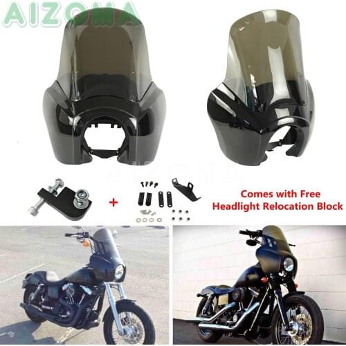 Black Headlight Fairing w/ Windshield Windscreen Kit For Harley Fat Boy Dyna Low Rider Super Glide Fat Bob FXR FXD 1987-2017 16