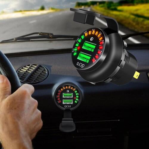 DC 12V Dual USB QC3.0 Quick Charge Charger Socket with Color Screen Voltage Display Car Interior Accessories Car Charger