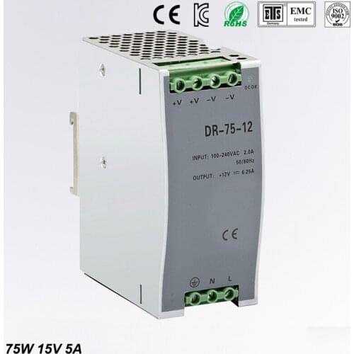 75w 15v 5a din rail model ce approved 75w DR-75-15 power supply rail din 15v with wide range input high quality