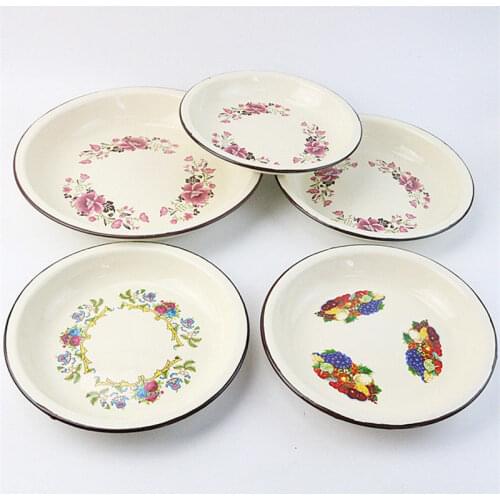 European and American thick enamel plate classic printed dish cold 20/22/24/26 cm large tableware