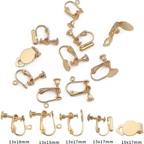 10pcs/lot 18k Gold Plated Copper Screw Ear Clip Base Blank Earring Settings Rotate Pads Findings For DIY Earring Jewelry Making