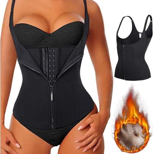 Women Waist Trainer Corset Shapewear Waist Cincher Vest with Hook Zipper Adjustable Strap Body Shaper Neoprene Sauna Trimmer