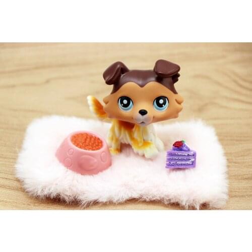 Pet Shop collie Dogs Rare Figures Collection with mini Accessories bowl Cake Blanket Kids' Gift #58