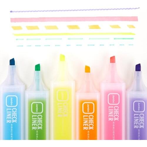 6 Colors Pastel Highlighter 3mm Thick Line Oblique Head Highlighters Text Marker School Stuff Mini Markers Pen School Stationery