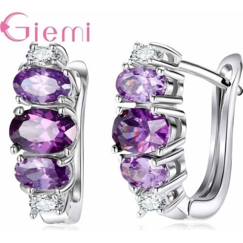 Fashion Purple Round Austrian Crystal Stone Earrings For Fashion Women Party Shopping Jewelryand CZ