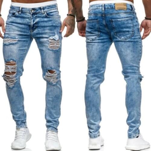 Mens Ripped Slim Skinny Jeans Casual Frayed Jogger Biker Denim Trousers New Fashion