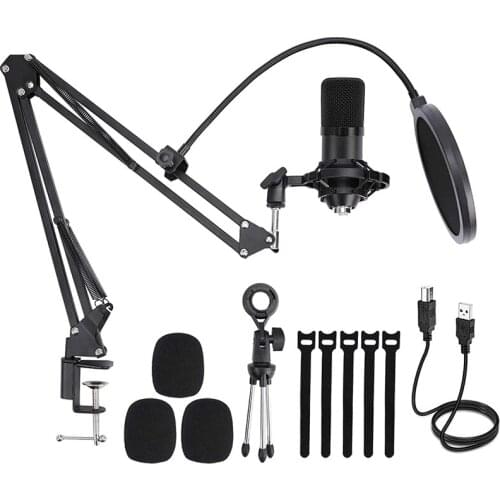 Condenser Microphone Set,for Computer Podcast Microphones,Games,with Voice Control Chipset,Adjustable Scissor Arm Stand