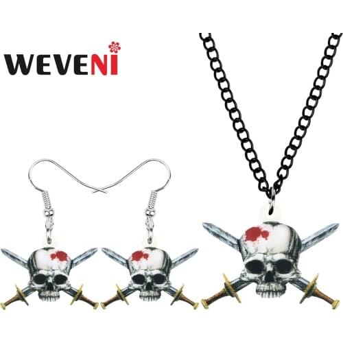 WEVENI Acrylic Halloween Sword Skull Jewelry Sets Print Necklace Earrings For Women Girls Kids Classic Festival Gift Accessories