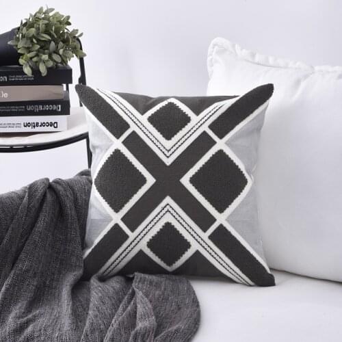 Grey Cushion Cover Aztec Geometric Yellow Pink Blue Embroidery Pillow Case with For Sofa Bed Simple Home Decor 45x45cm