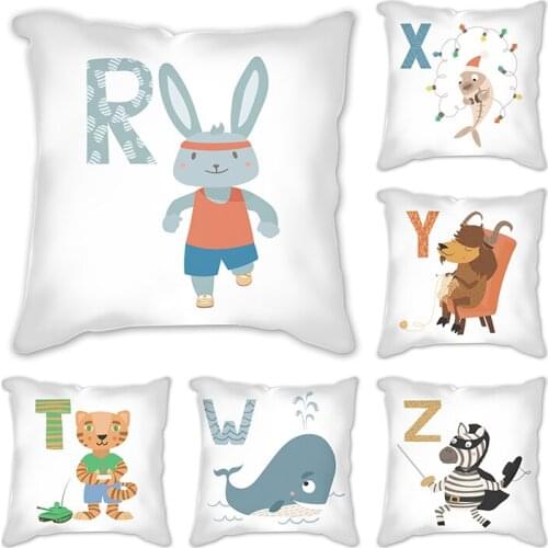 Cushion Cover 45x45cm Cartoon animal english alphabet Throw Pillows Cover for sofa Nordic pillow case for Home Decoration