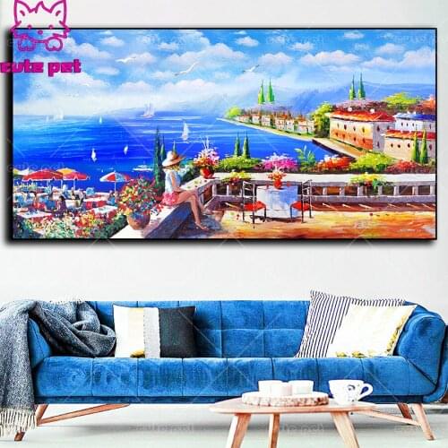 Full Square Diamond 5D Seaside scenery DIY Diamond Painting Embroidery Cross Stitch Rhinestone Mosaic Painting Home Decor large