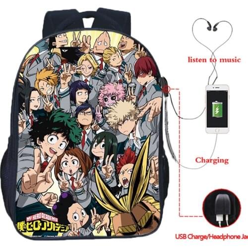 My Hero Academia Backpack School Bag for Teenage Boys Girls Usb Charging Rucksack Students back to school Mochila Book bag