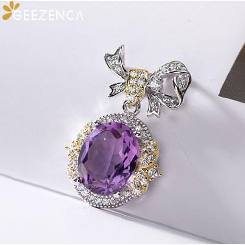 S925 Silver Amethyst Pendant For Women Zircons Bowknot Luxurious Necklace Pendants Without Chain Fine Jewelry Christmas Gift