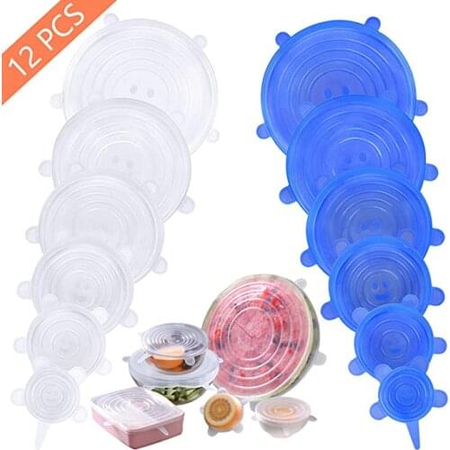 12pcs Silicone Stretch Lid Reusable Food Cover for Bowl Cup Microwave ,Safe in Dishwasher Refrigerator Kitchen accessories