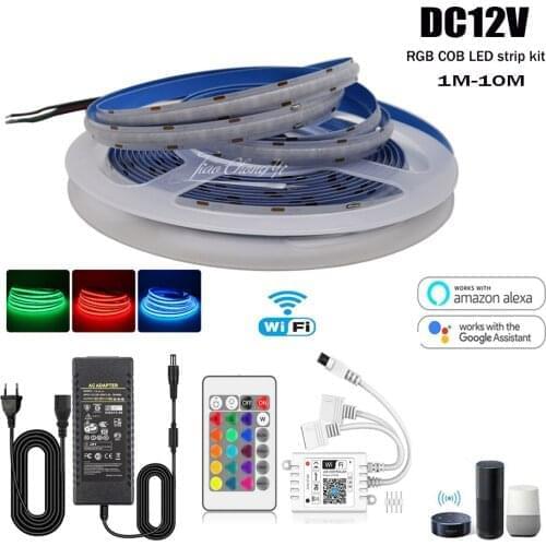 WiFi RGB Smart Controller 24Key IR Remote ,Flexible RGB COB LED Strip 756LEDs/m DC12V 24V Dimmable Decor Lighting Kit
